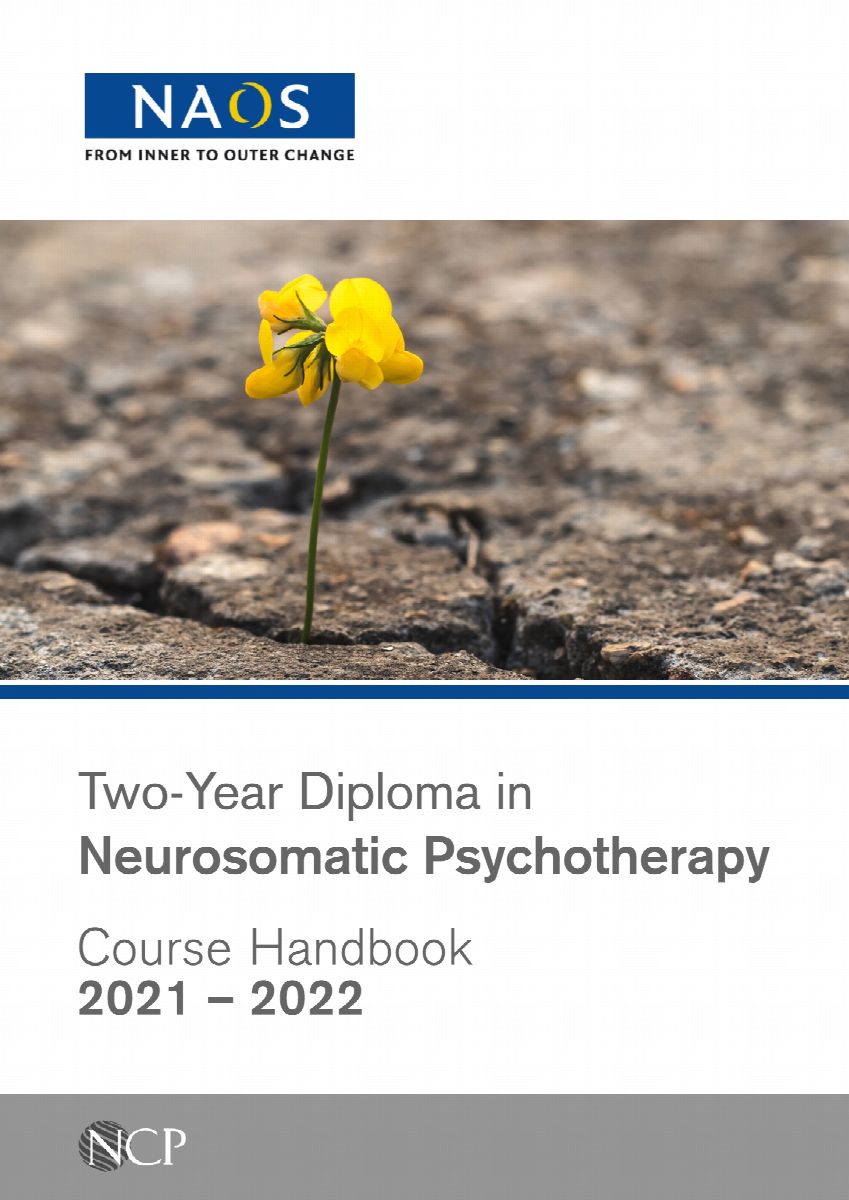 Front cover of the course handbook: a yellow flower growing from cracked ground