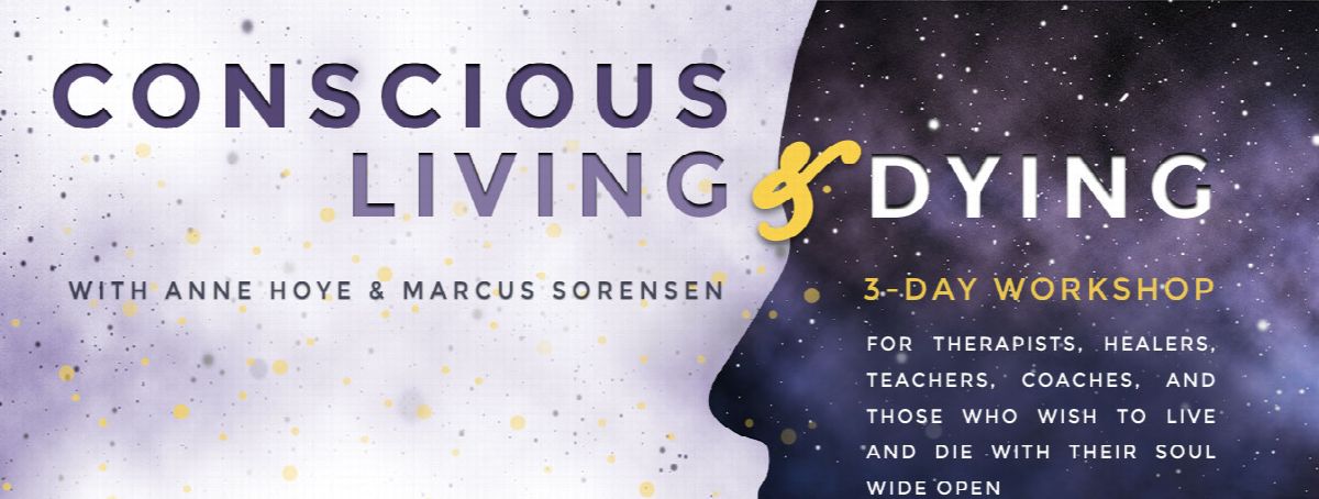 Flyer for Conscious Living and Dying: a starfield filling the profile of a face
